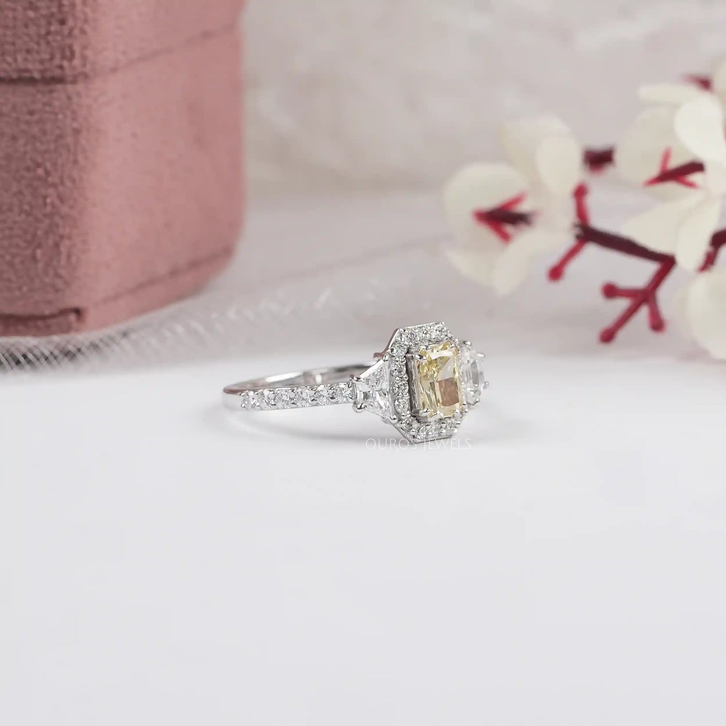 Yellow Radiant Cut Lab Diamond  Engagement Ring