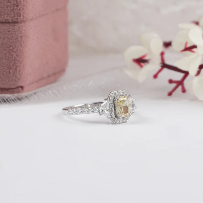 Yellow Radiant Cut Lab Diamond  Engagement Ring