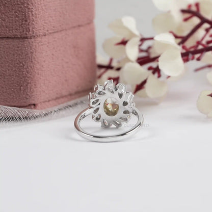 Yellow Oval Bezel Set Halo  Pear Engagement  Ring