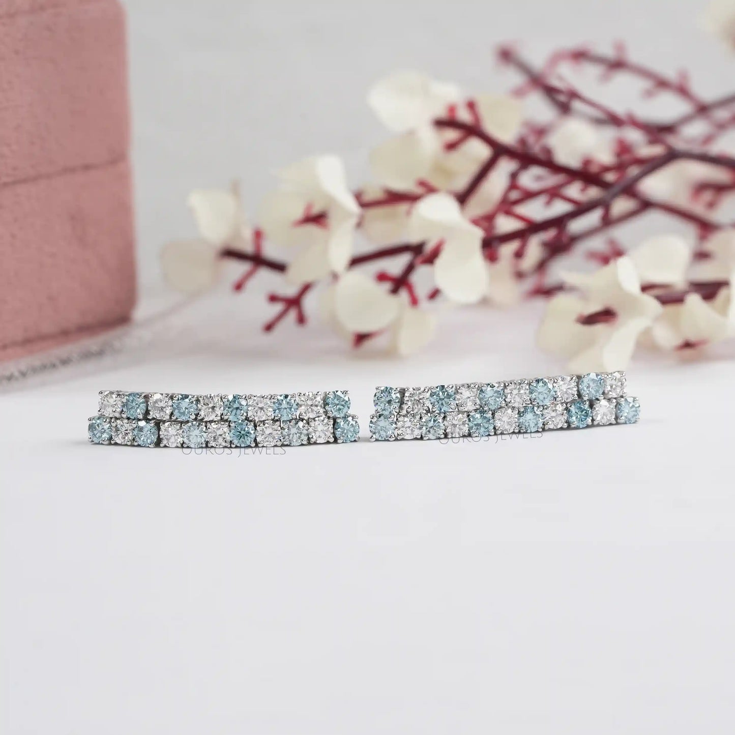 Blue Round  Cut  Lab Diamond  Earrings