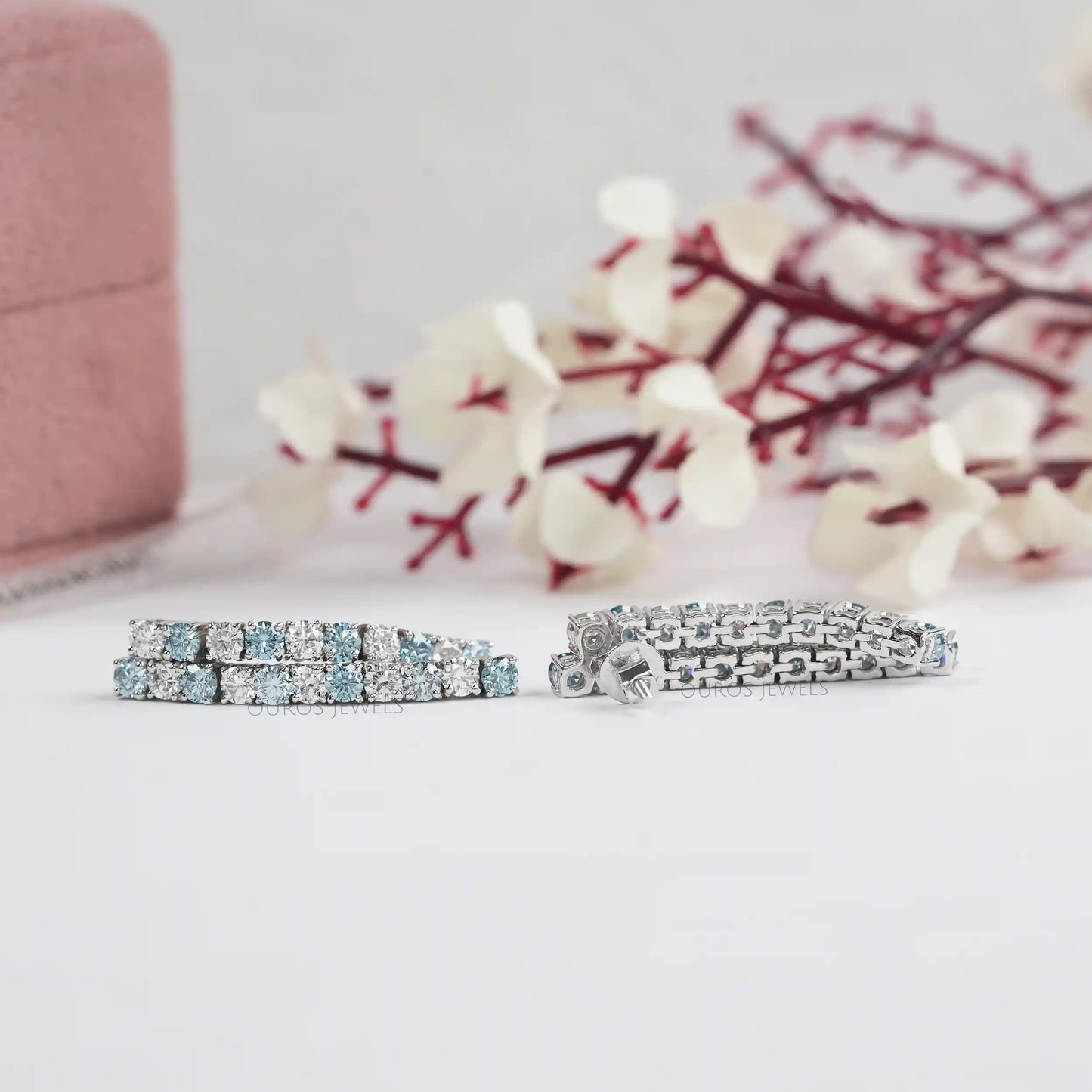 Blue Round  Cut  Lab Diamond  Earrings