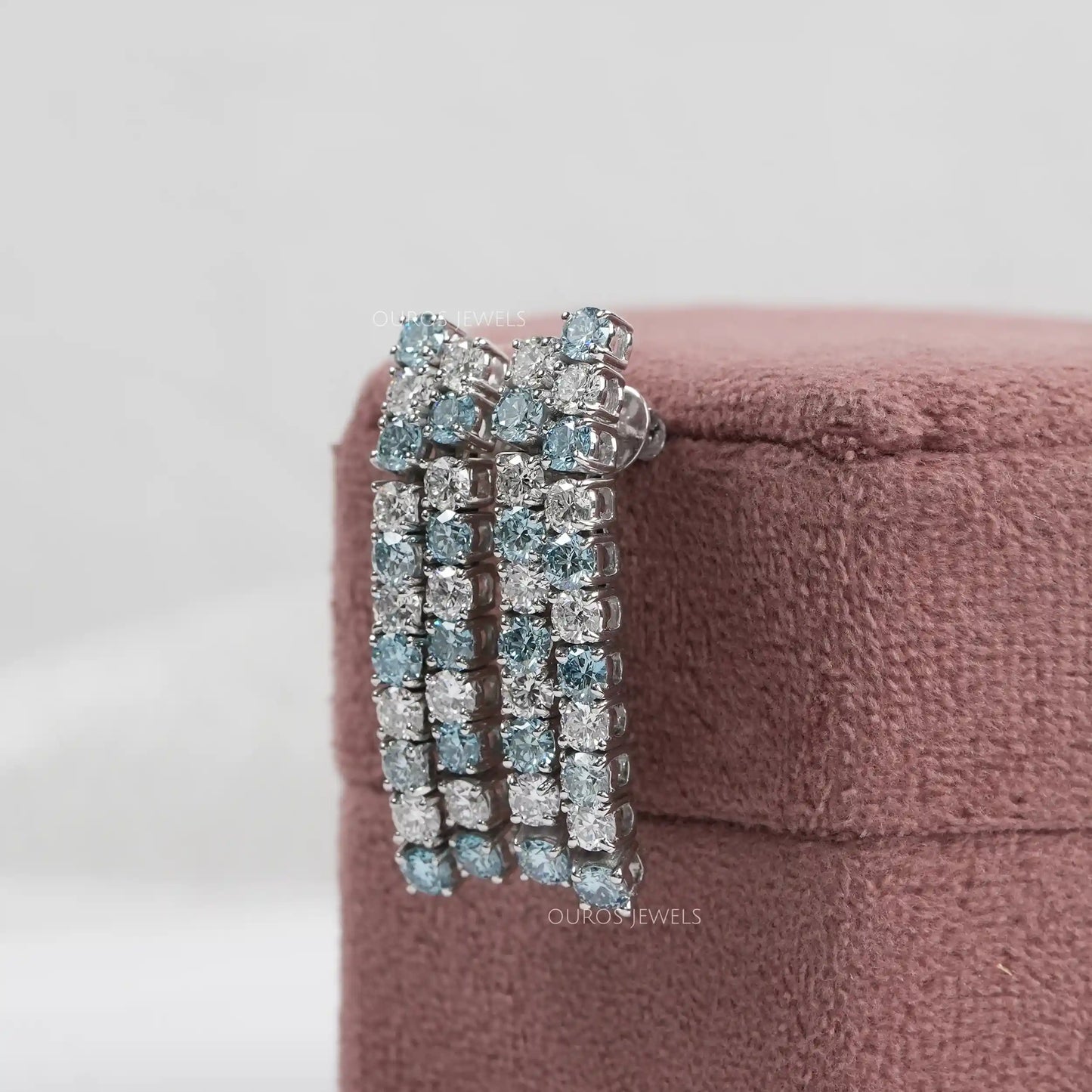 Blue Round  Cut  Lab Diamond  Earrings