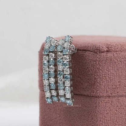 Blue Round  Cut  Lab Diamond  Earrings