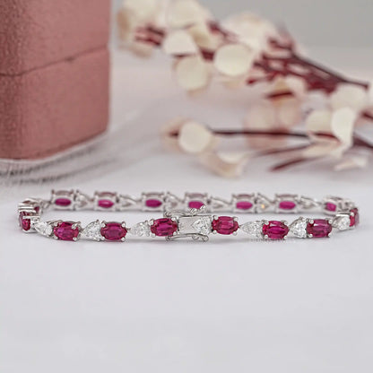 Oval Cut Red Ruby Gemstone Bracelet