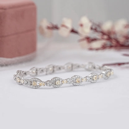 Yellow Cushion And Round Cut Lab Diamond Bracelet