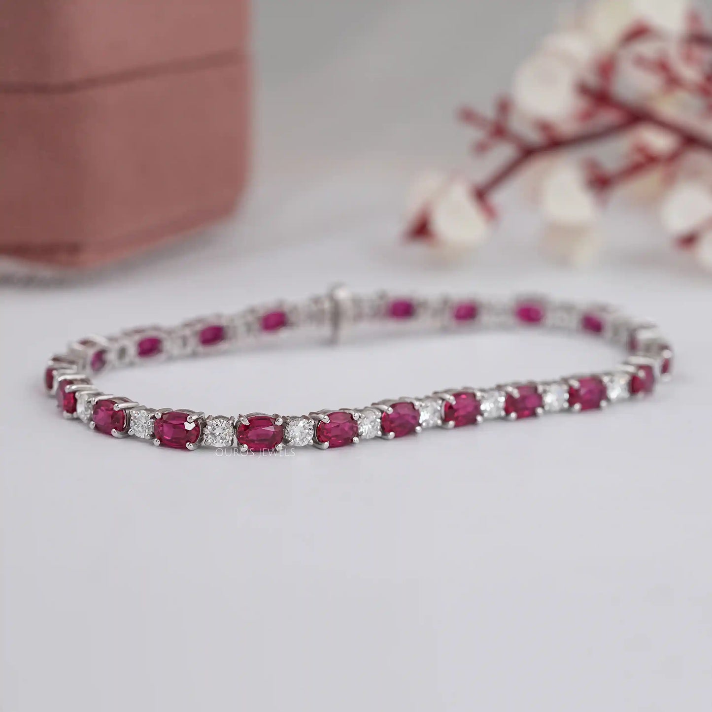 Red Oval Cut Lab Gemstone Bracelet