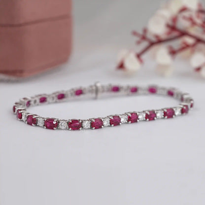Red Oval Cut Lab Gemstone Bracelet