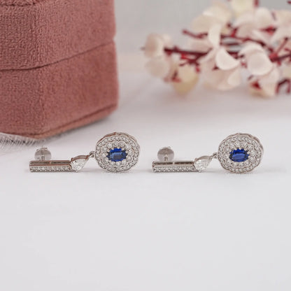Oval Cut Blue Gemstone Drop Dangle Earring