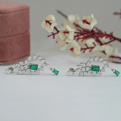 Green Emerald Cut Lab Grown Diamond Earring