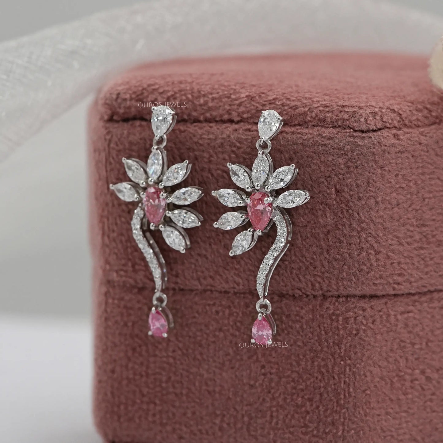 Fancy Pink Pear Cut Drop Dangle Earring