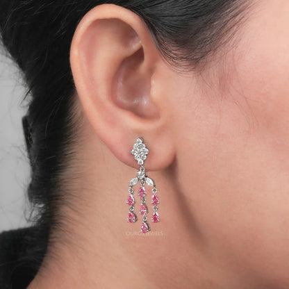 Pink Pear And Marquise Cut Lab Diamond Chandelier Earrings