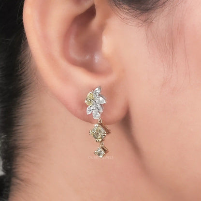 Yellow Pear Cut Chandelier Bridal Earrings