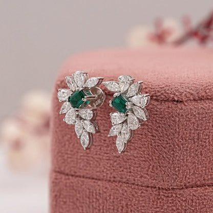 Green Emerald Cut Cluster Lab Diamond Earring