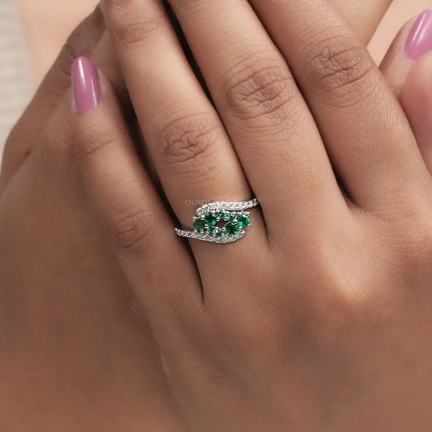 Green Round Gemstone Lab Diamond Dainty Ring
