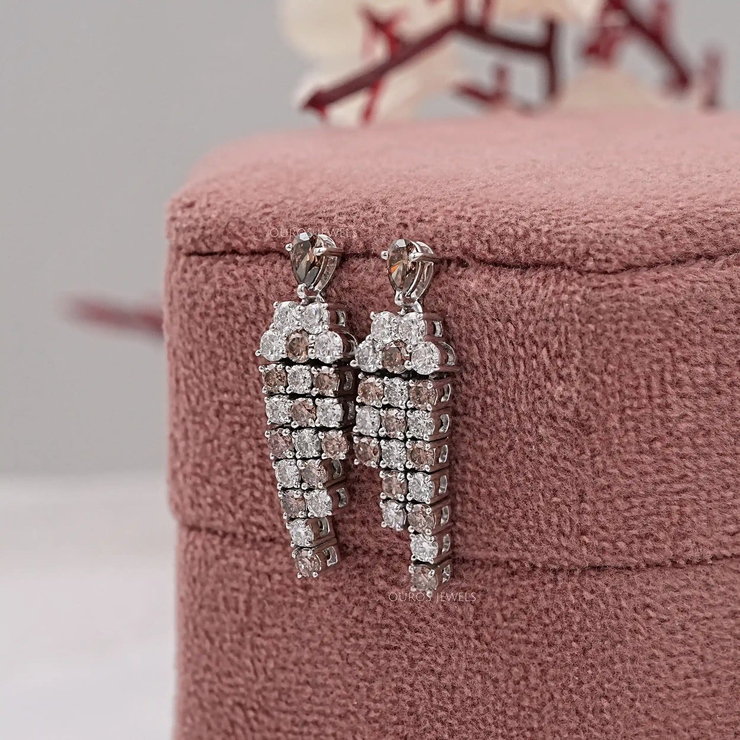 Chocolate Pear Cut Lab Diamond Chandelier Earrings