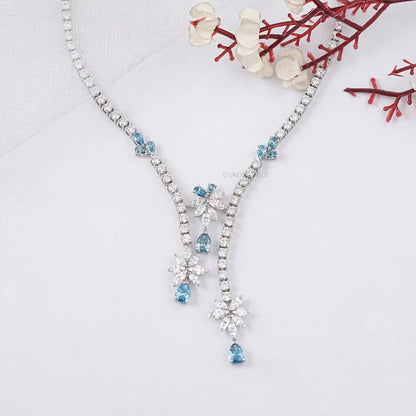 Blue Pear Cut Lab Diamond Necklace