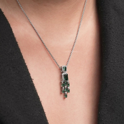 Two Stone Halo Diamond Gemstone Pendant