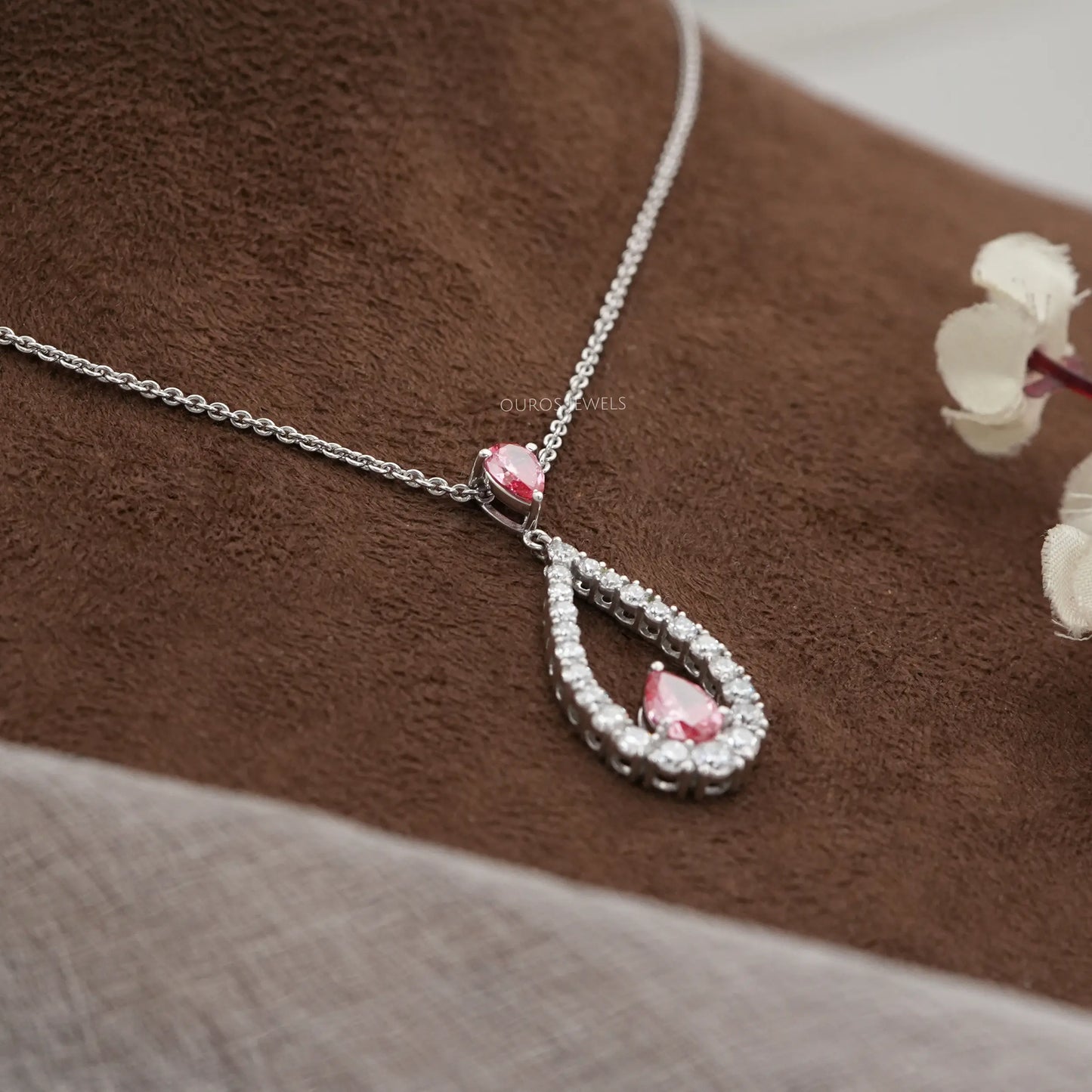Pink Pear Cut Diamond Pendant Necklace