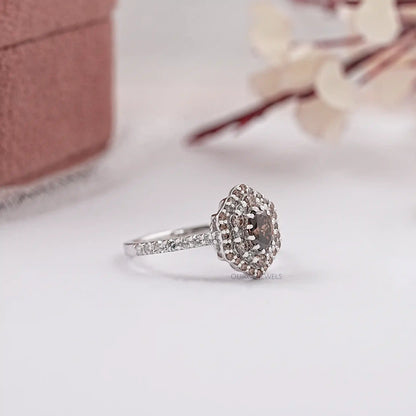 Oval Cut Halo Chocolate Diamond Ring