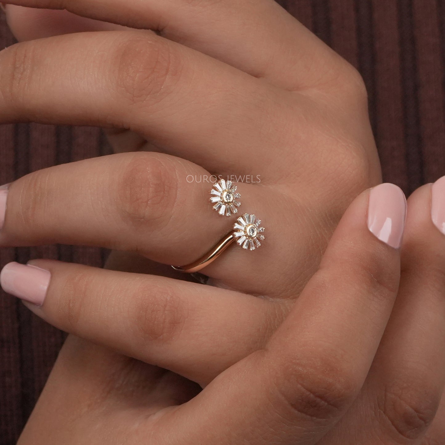 Tapered Baguette Cut Twin Flower Shape Ring