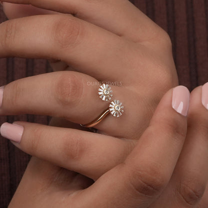 Tapered Baguette Cut Twin Flower Shape Ring