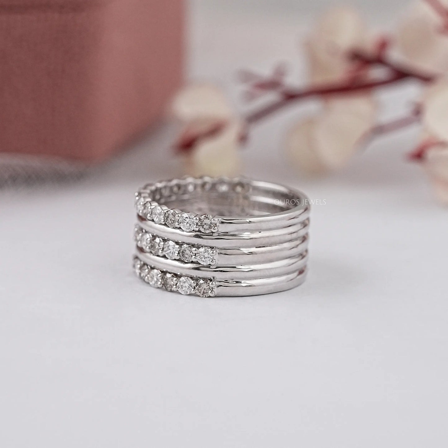 Olive Round Cut Three Layer Half Eternity Band
