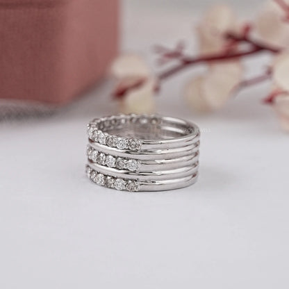 Olive Round Cut Three Layer Half Eternity Band