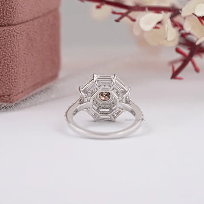 Chocolate Octagon Shape Double Halo Ring