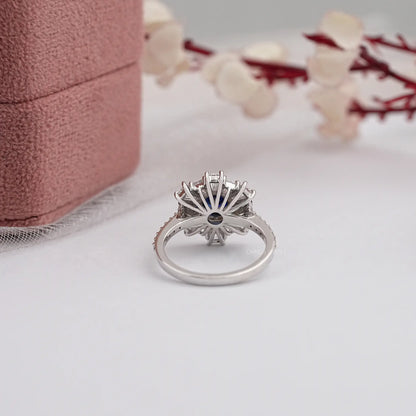 Blue Round Gemstone With Tapered Baguette Ring