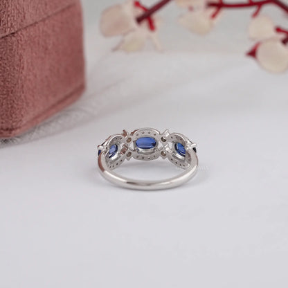 Blue Oval Sapphire Gemstone Engagement Ring