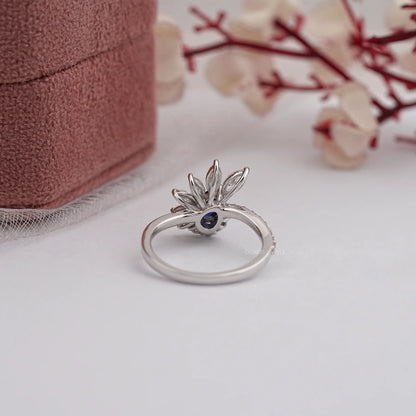 Pear Cut Blue Sapphire Gemstone Cluster Ring