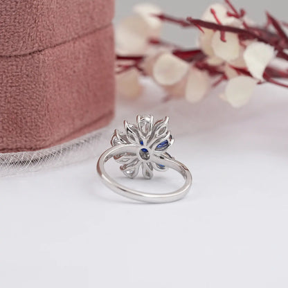 Blue Sapphire Oval Gemstone Cluster Diamond Ring