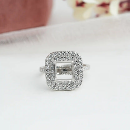 Double Halo Semi Mount Engagement Ring