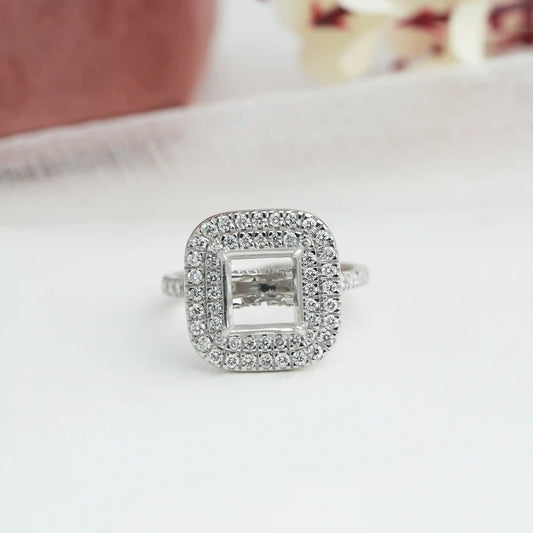 Double Halo Semi Mount Engagement Ring