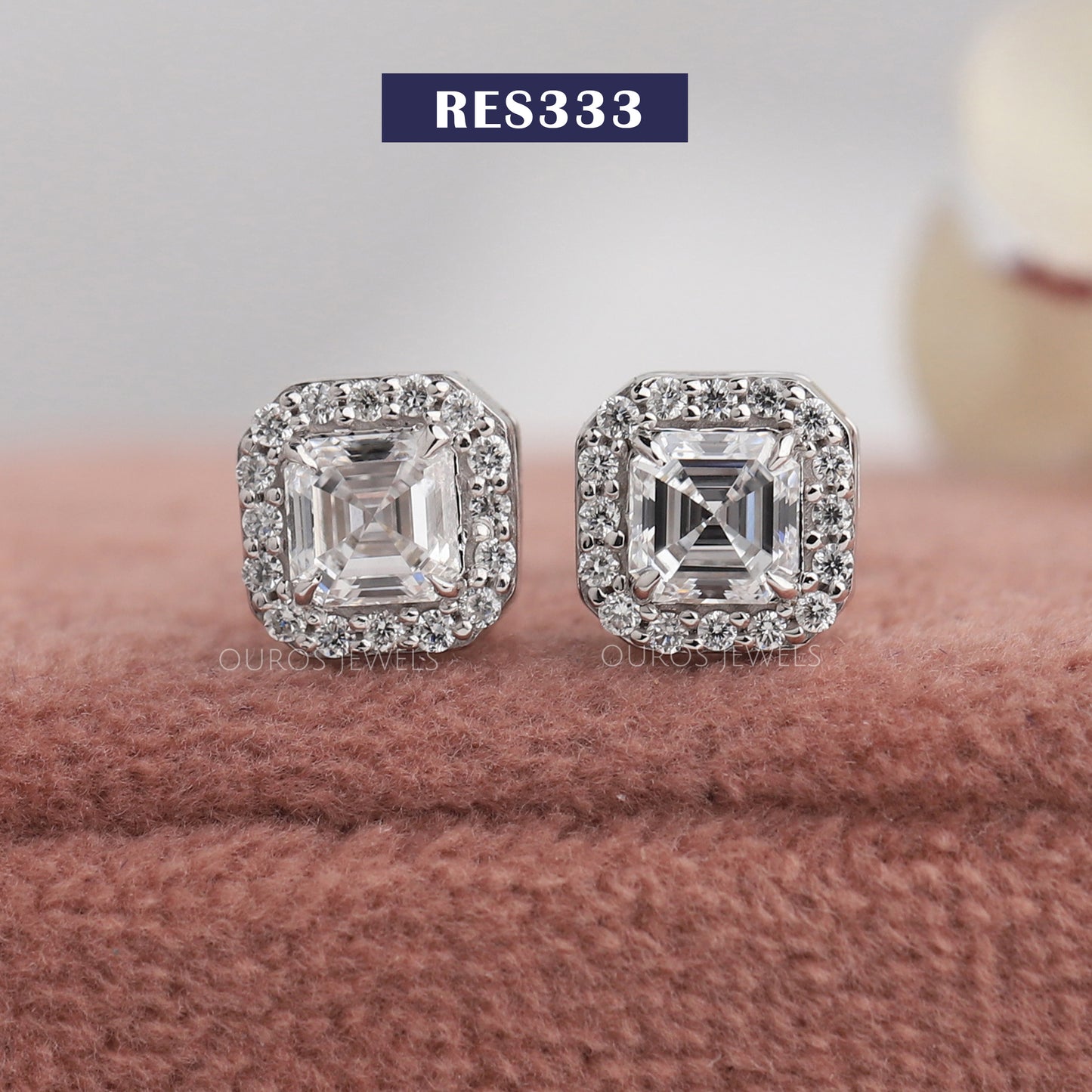 Asscher Cut Lab Halo Stud Earrings