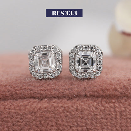 Asscher Cut Lab Halo Stud Earrings