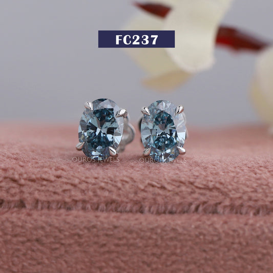 Blue Oval Cut Lab Diamond Stud