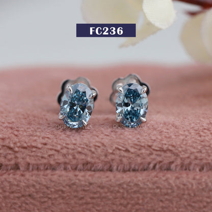 Blue Oval Cut Diamond Stud
