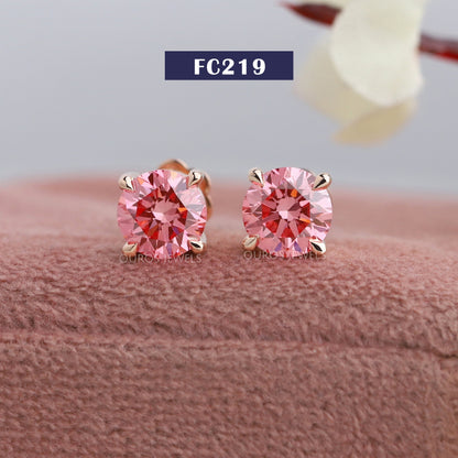 Pink Round  Cut Screw Back Stud
