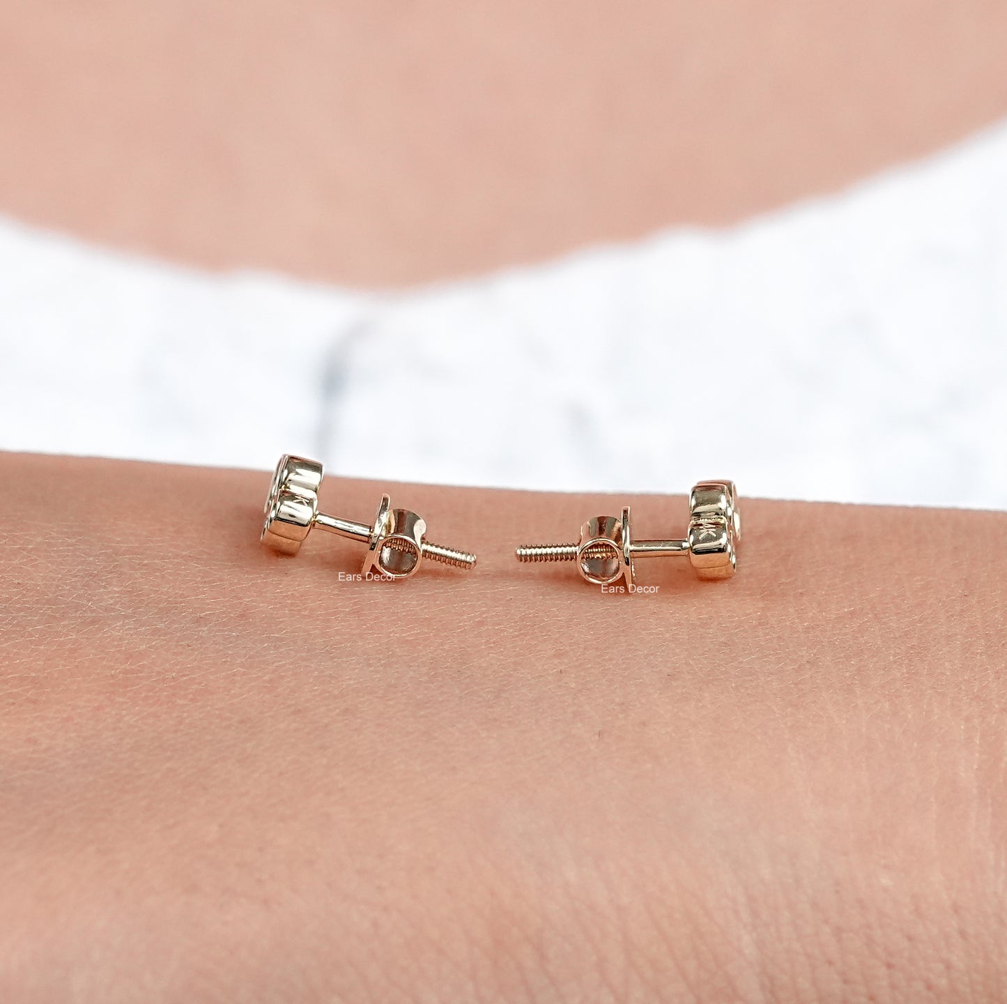 Round Cut Bezel Set Studs Earrings