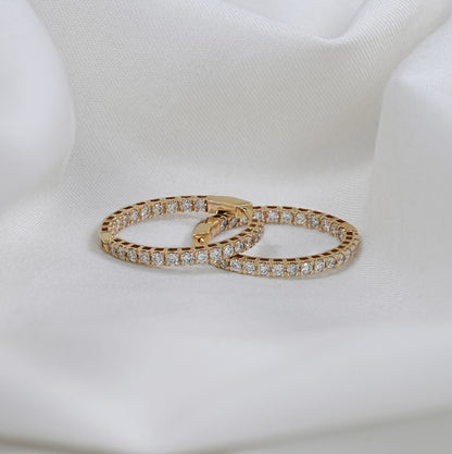 Yellow Gold Round Cut Hoops Earrings