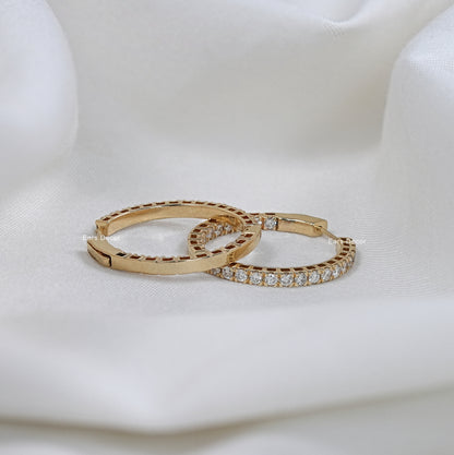 Yellow Gold Round Cut Hoops Earrings