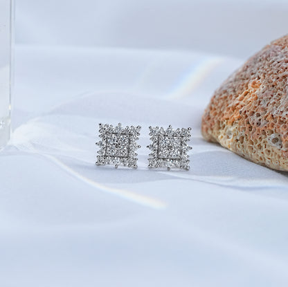 Square Shape Round Cut Halo Stud