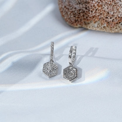 Hexagon Shape Round Diamond Drop Earrings