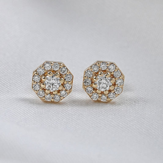 Round Diamond Octagon Shape Studs Earrings
