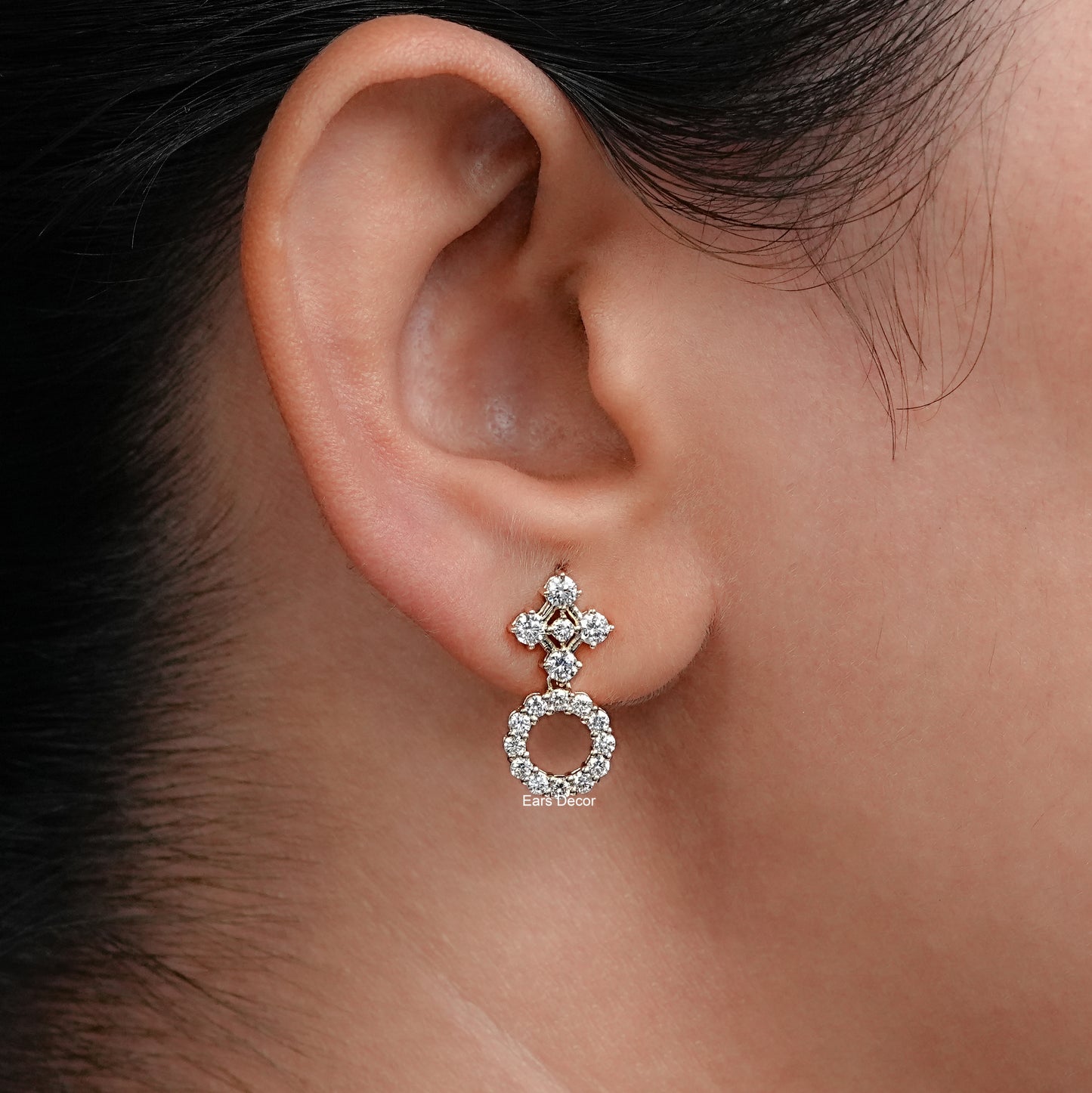 Round Diamond Dangle Drop Wedding Earrings