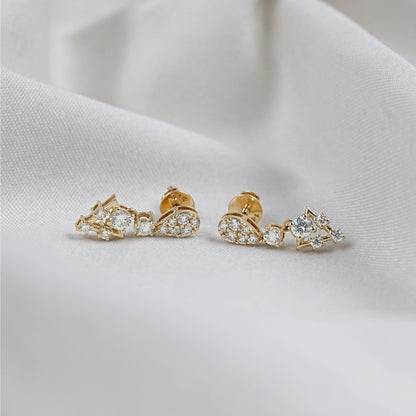 Round Diamond Cluster Drop Dangle Earrings