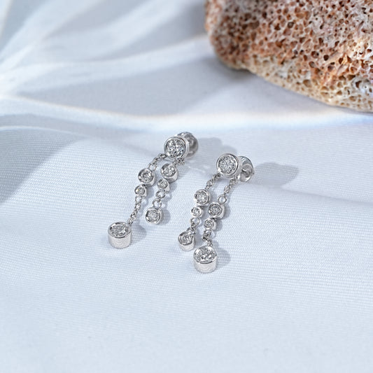 Round Diamond Bezel Chain Dangle Earrings