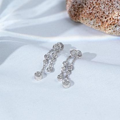 Round Diamond Bezel Chain Dangle Earrings