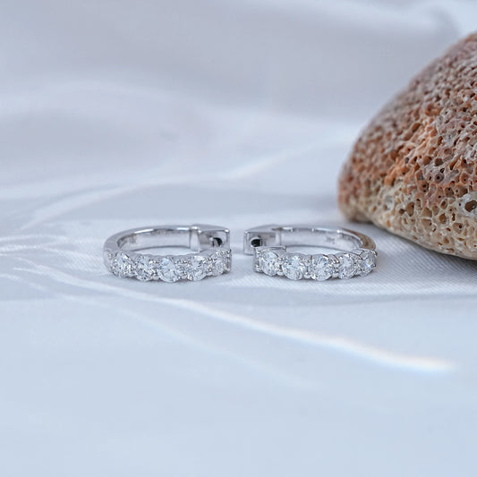 Five Stone Round Diamond Hoop Earrings